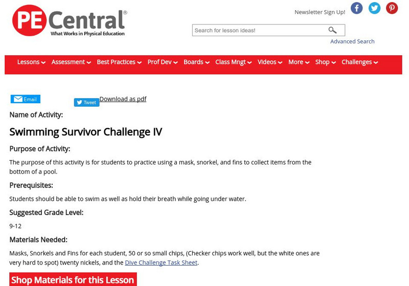 Pe Central: Swimming Survivor Challenge Iv Lesson Plan