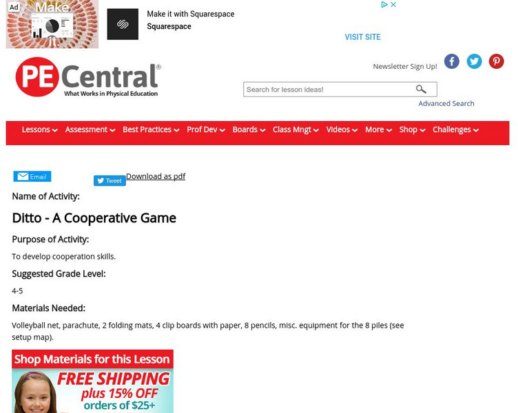 Pe Central: Ditto a Cooperative Game Lesson Plan Pe Central: Ditto a Cooperative Game Lesson Plan