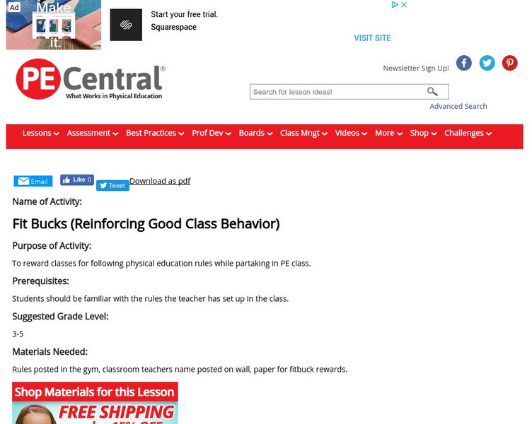 Pe Central: Classroom Management: Fitbucks Activity Pe Central: Classroom Management: Fitbucks Activity