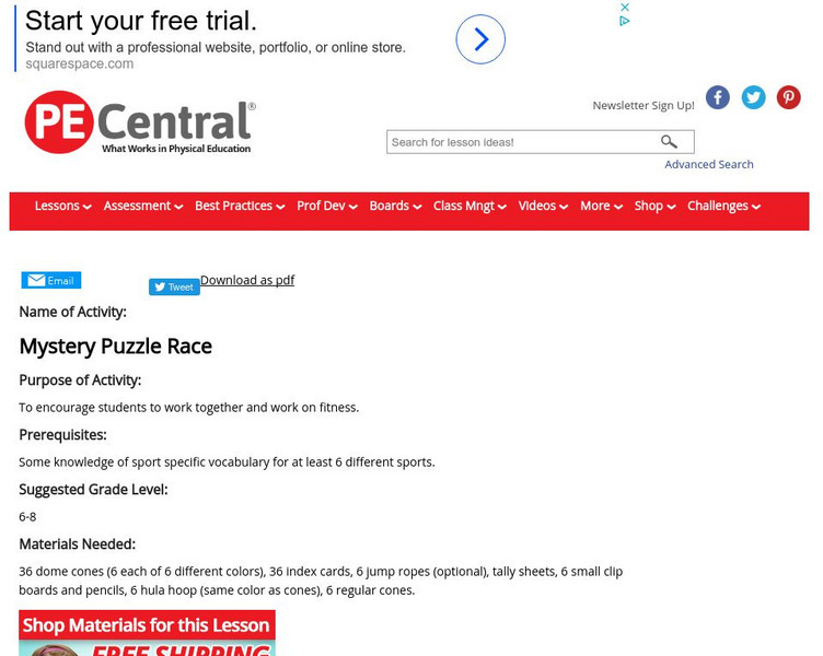 Pe Central: Mystery Puzzle Race Lesson Plan Pe Central: Mystery Puzzle Race Lesson Plan