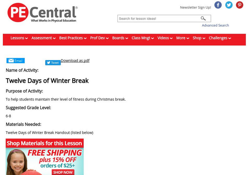 Pe Central: Pe Lesson Ideas: Twelve Days of Winter Break Lesson Plan Pe Central: Pe Lesson Ideas: Twelve Days of Winter Break Lesson Plan