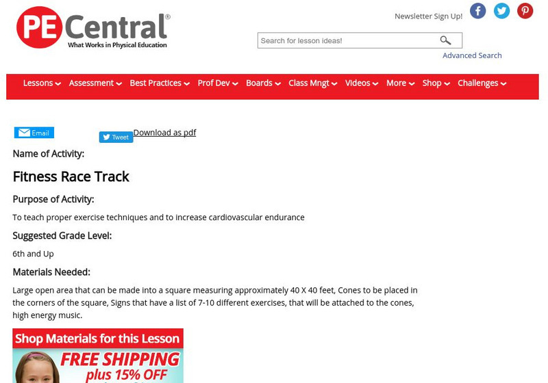 Pe Central: Pe Lesson Ideas: Fitness Race Track Lesson Plan Pe Central: Pe Lesson Ideas: Fitness Race Track Lesson Plan