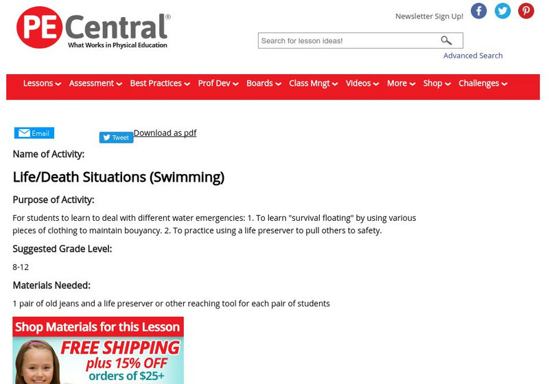 Pe Central: Swimming Life & Death Situations Lesson Plan Pe Central: Swimming Life & Death Situations Lesson Plan