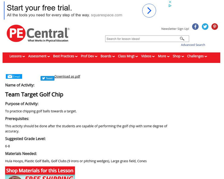 Pe Central: Team Target Golf Chip Lesson Plan Pe Central: Team Target Golf Chip Lesson Plan