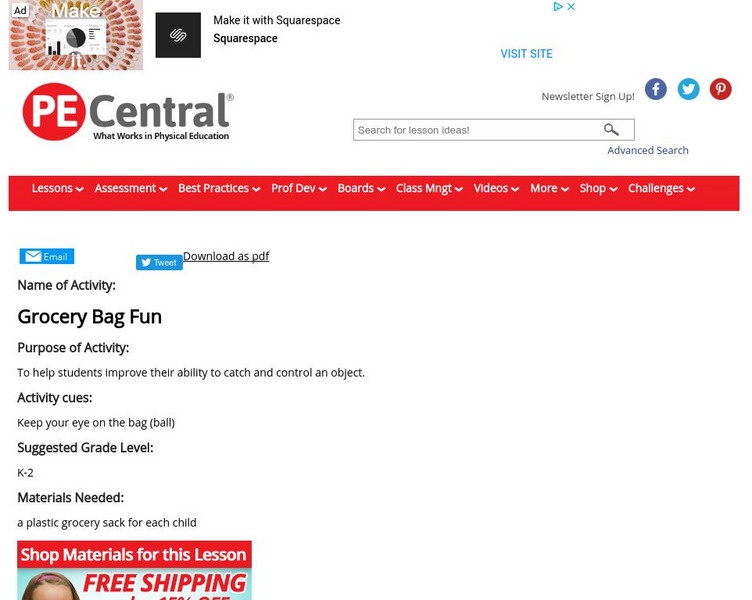 Pe Central: K 2 Pe Lesson Ideas: Grocery Bag Fun Lesson Plan Pe Central: K 2 Pe Lesson Ideas: Grocery Bag Fun Lesson Plan