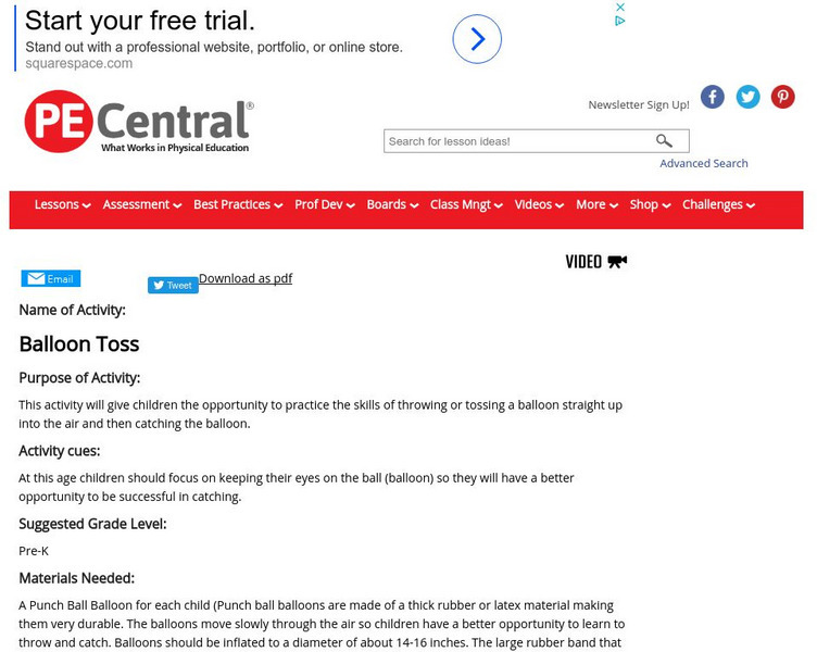 Pe Central: Balloon Toss Lesson Plan Pe Central: Balloon Toss Lesson Plan