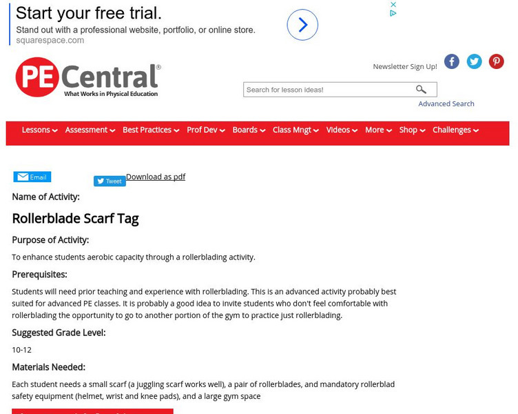 Pe Central: Pe Lesson Ideas: Rollerblade Scarf Tag Lesson Plan
