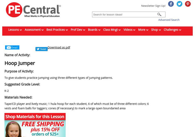 Pe Central: K 2 Pe Lesson Ideas: Hoop Jumper Lesson Plan