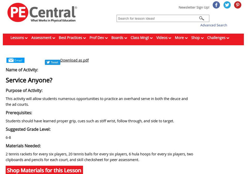 Pe Central: Pe Lesson Ideas: Service Anyone? Activity Pe Central: Pe Lesson Ideas: Service Anyone? Activity