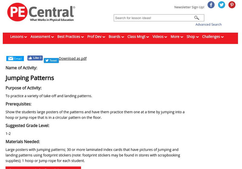 Pe Central: K 2 Pe Lesson Ideas: Jumping Patterns Lesson Plan Pe Central: K 2 Pe Lesson Ideas: Jumping Patterns Lesson Plan