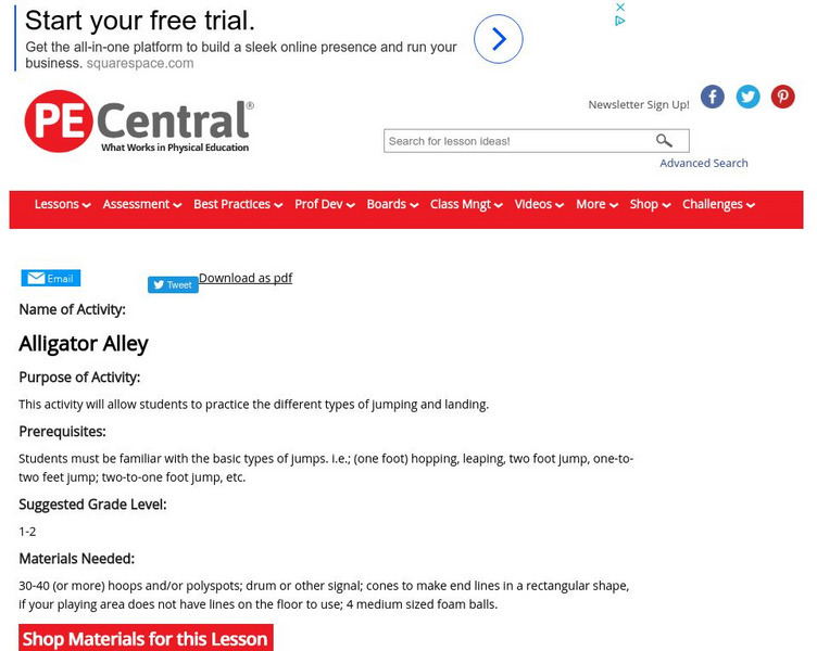 Pe Central: K 2 Pe Lesson Ideas: Alligator Alley Lesson Plan Pe Central: K 2 Pe Lesson Ideas: Alligator Alley Lesson Plan