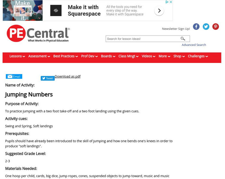 Pe Central: K 2 Pe Lesson Ideas: Jumping Numbers Lesson Plan Pe Central: K 2 Pe Lesson Ideas: Jumping Numbers Lesson Plan