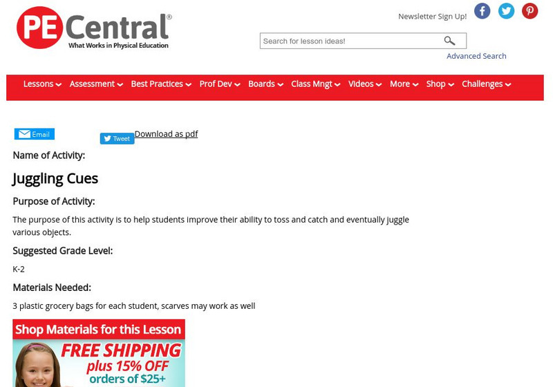 Pe Central: K 2 Pe Lesson Ideas: Juggling Cues Lesson Plan Pe Central: K 2 Pe Lesson Ideas: Juggling Cues Lesson Plan