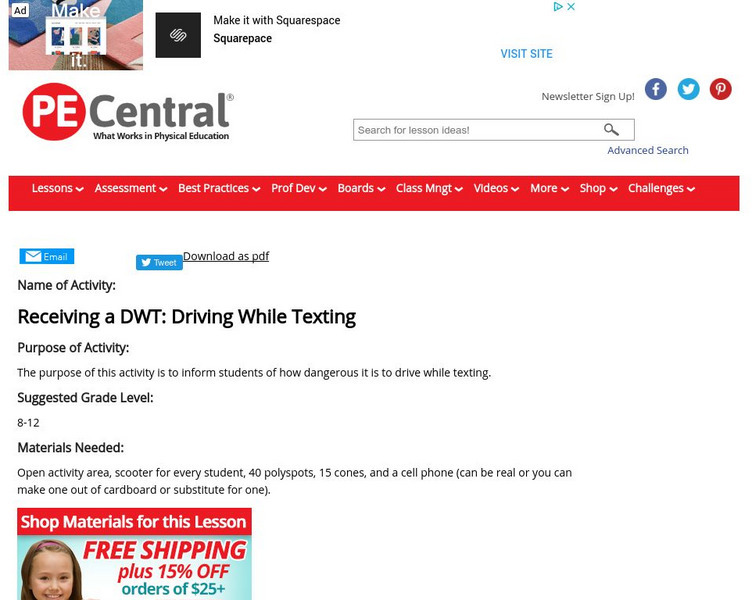 Pe Central: Health Lesson Ideas: Receiving a Dwt: Driving While Texting Lesson Plan Pe Central: Health Lesson Ideas: Receiving a Dwt: Driving While Texting Lesson Plan