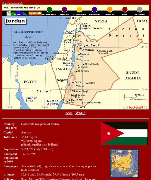 Holt, Rinehart and Winston: World Atlas: Jordan Graphic Holt, Rinehart and Winston: World Atlas: Jordan Graphic