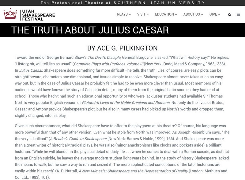 Utah Shakespeare Festival: The Truth About Julius Caesar Article Utah Shakespeare Festival: The Truth About Julius Caesar Article