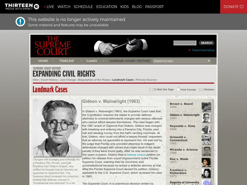 Wnet: Thirteen: Supreme Court: Expanding Our Civil Rights: Gideon v. Wainwright Website Wnet: Thirteen: Supreme Court: Expanding Our Civil Rights: Gideon v. Wainwright Website