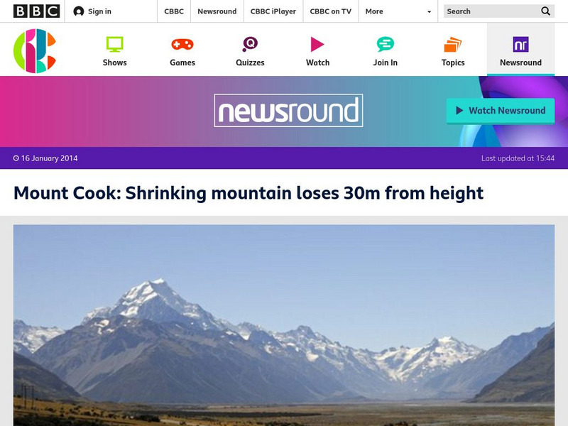 Bbc Newsround: Mount Cook: Shrinking Mountain Loses 30m From Height Article