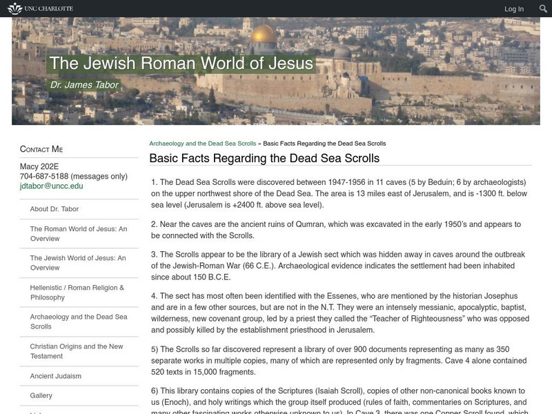 Unc: Basic Facts Regarding the Dead Sea Scrolls Website Unc: Basic Facts Regarding the Dead Sea Scrolls Website