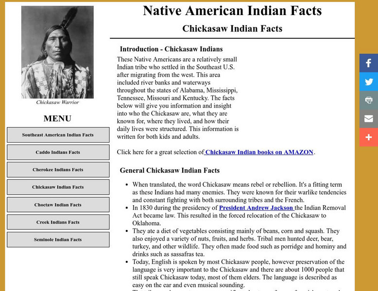 Southeast American Indian Facts: Chickasaw Indian Facts Handout