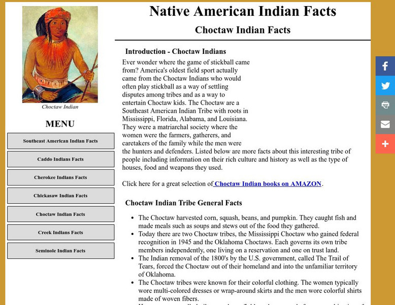 Southeast American Indian Facts: Choctaw Indian Facts Handout
