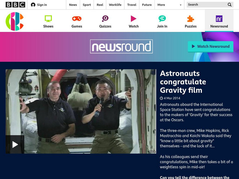 Bbc Newsround: Astronauts Congratulate Gravity Film From Iss Article Bbc Newsround: Astronauts Congratulate Gravity Film From Iss Article