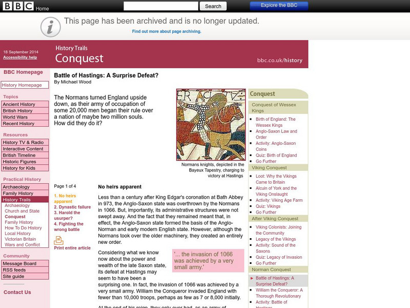 Bbc: History: Battle of Hastings: A Surprise Defeat? Article Bbc: History: Battle of Hastings: A Surprise Defeat? Article