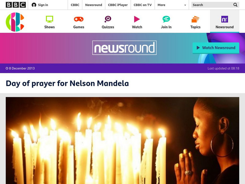 Bbc Newsround: Day of Prayer for Nelson Mandela Article