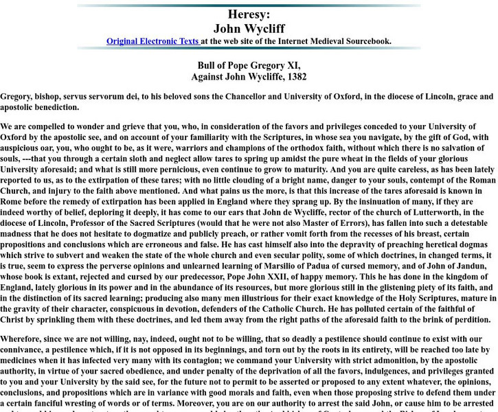 Heresy: John Wycliff Primary Heresy: John Wycliff Primary