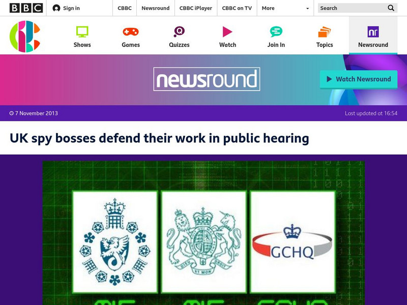 Bbc Newsround: Uk Spy Bosses Defend Work in Public Hearing Article