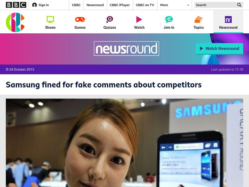 Bbc Newsround: Samsung Fined for Fake Comments Primary
