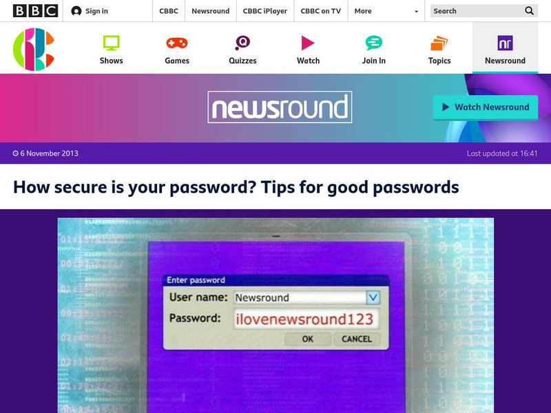 Bbc Newsround: Tips for Good Passwords Article Bbc Newsround: Tips for Good Passwords Article