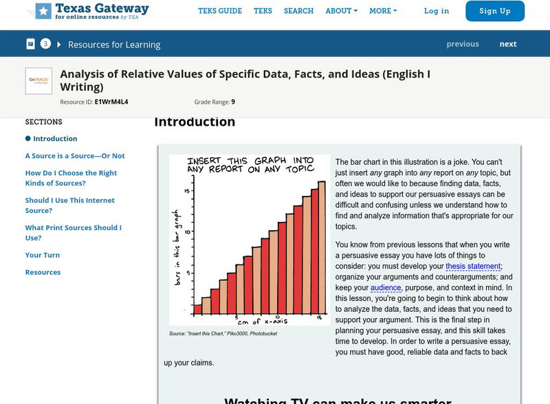Texas Gateway: Analysis of Relative Values of Specific Data, Facts, and Ideas Unit Plan Texas Gateway: Analysis of Relative Values of Specific Data, Facts, and Ideas Unit Plan