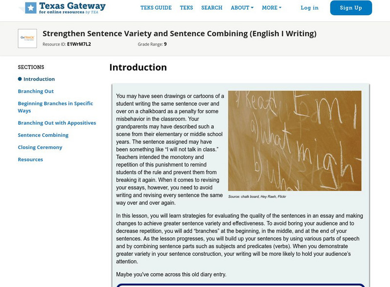 Texas Gateway: Strengthen Sentence Variety and Sentence Combining Unit Plan Texas Gateway: Strengthen Sentence Variety and Sentence Combining Unit Plan