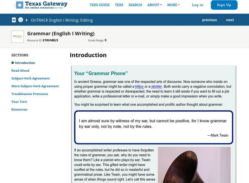 Texas Gateway: Grammar (English I Writing) Unit Plan Texas Gateway: Grammar (English I Writing) Unit Plan