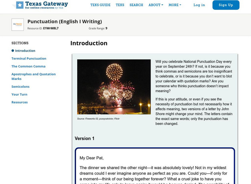 Texas Gateway: Punctuation (English I Writing) Unit Plan Texas Gateway: Punctuation (English I Writing) Unit Plan