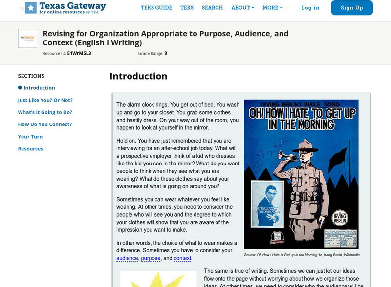 Texas Gateway: Revising for Organization for Purpose, Audience, and Context Unit Plan Texas Gateway: Revising for Organization for Purpose, Audience, and Context Unit Plan