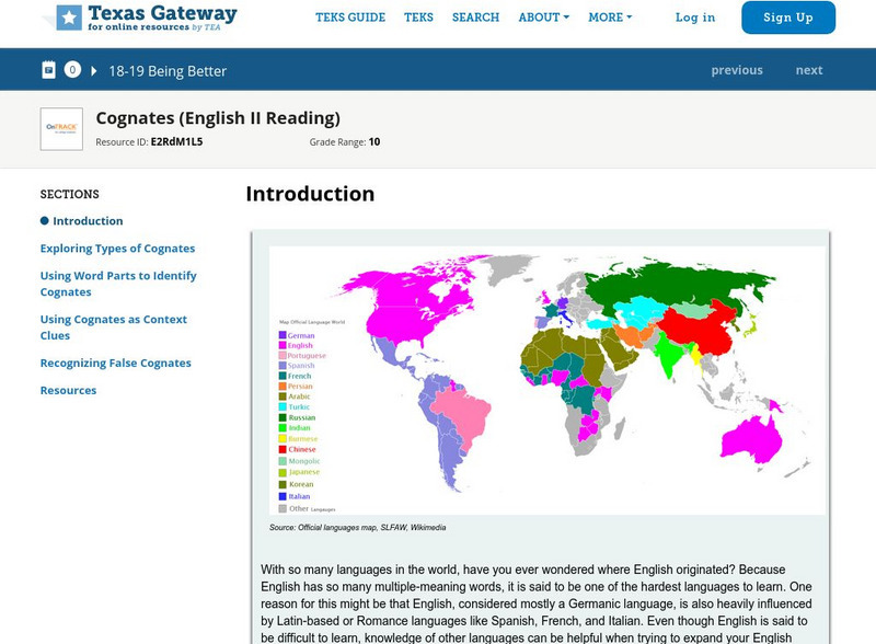 Texas Gateway: Cognates (English Ii Reading) Unit Plan