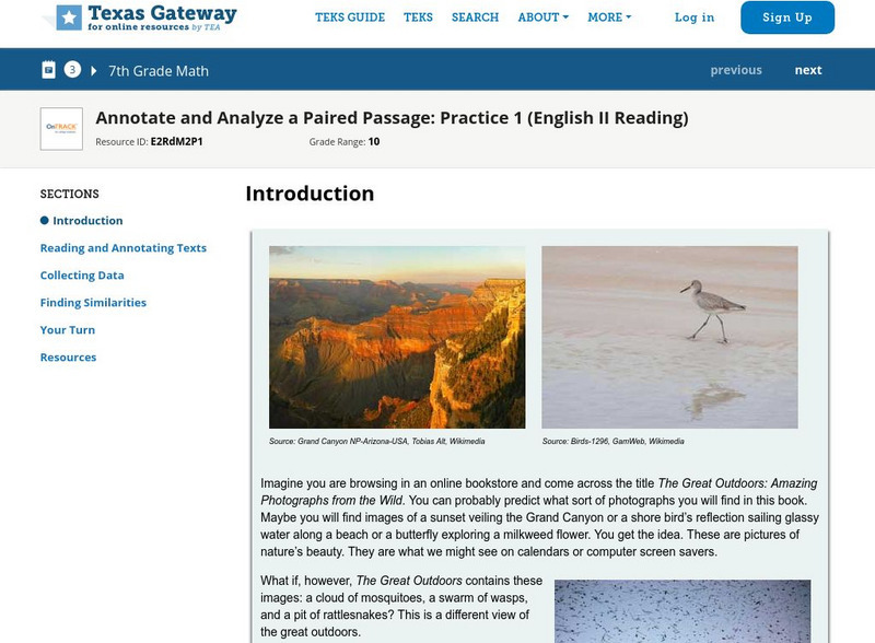 Texas Gateway: Annotate and Analyze a Paired Passage: Practice 1 Unit Plan Texas Gateway: Annotate and Analyze a Paired Passage: Practice 1 Unit Plan