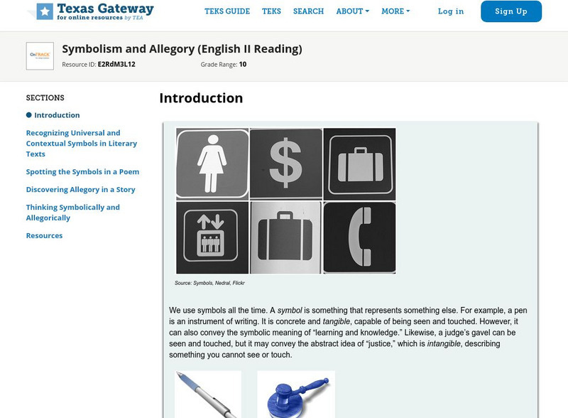 Texas Gateway: Symbolism and Allegory (English Ii Reading) Unit Plan