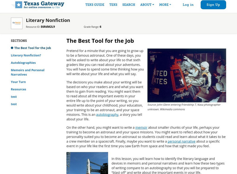 Texas Gateway: Literary Nonfiction Unit Plan Texas Gateway: Literary Nonfiction Unit Plan