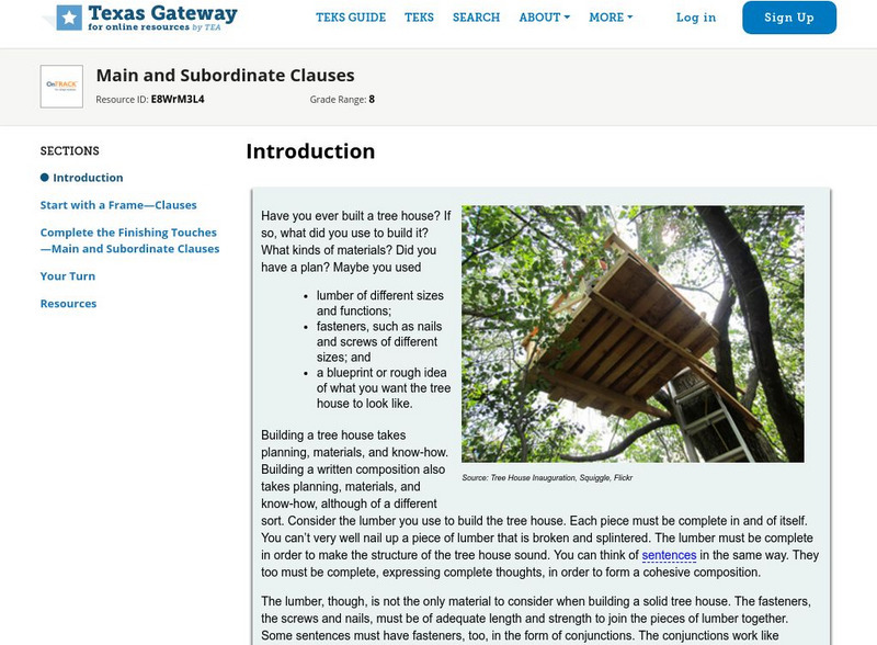 Texas Gateway: Main and Subordinate Clauses Unit Plan