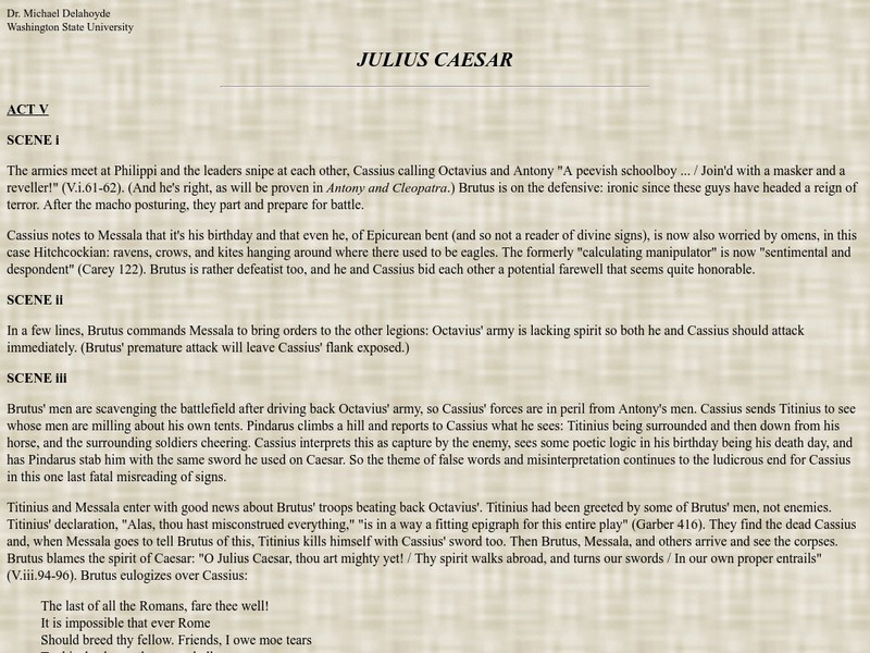 Washington State University: Julius Caesar: Act V Handout Washington State University: Julius Caesar: Act V Handout