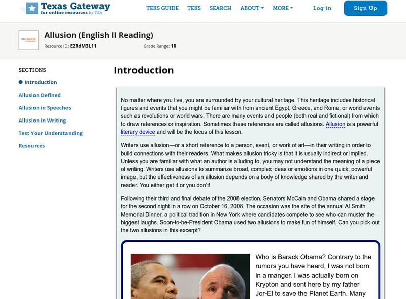 Texas Gateway: Allusion (English Ii Reading) Unit Plan Texas Gateway: Allusion (English Ii Reading) Unit Plan