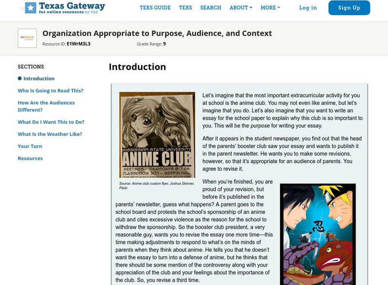 Texas Gateway: Organization Appropriate to Purpose, Audience, and Context Unit Plan Texas Gateway: Organization Appropriate to Purpose, Audience, and Context Unit Plan