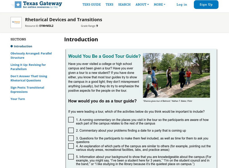 Texas Gateway: Rhetorical Devices and Transitions Unit Plan Texas Gateway: Rhetorical Devices and Transitions Unit Plan
