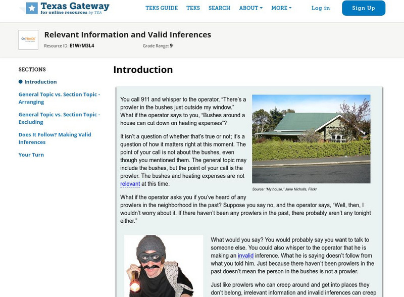 Texas Gateway: Relevant Information and Valid Inferences Unit Plan Texas Gateway: Relevant Information and Valid Inferences Unit Plan
