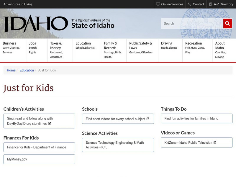 Idaho: Just for Kids Website