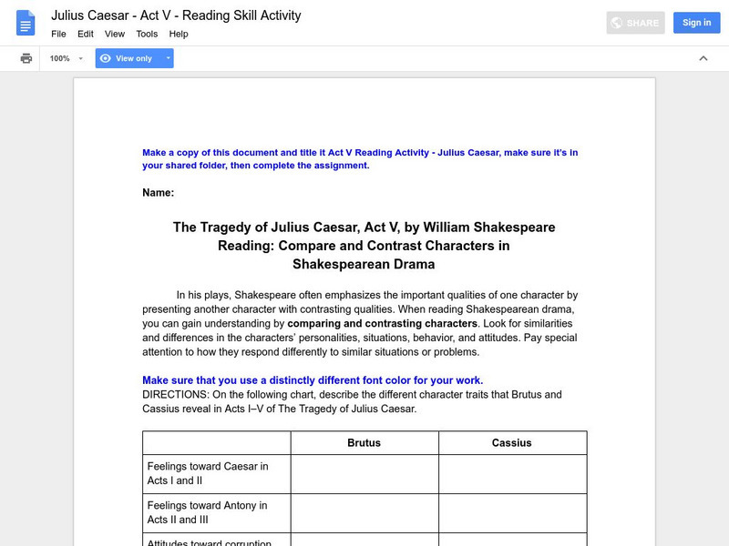 Julius Caesar Act v Reading Skill Activity Activity Julius Caesar Act v Reading Skill Activity Activity