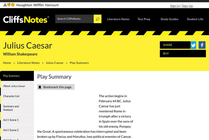 Houghton Mifflin Harcourt: Cliffs Notes: Julius Caesar: Play Summary Handout Houghton Mifflin Harcourt: Cliffs Notes: Julius Caesar: Play Summary Handout